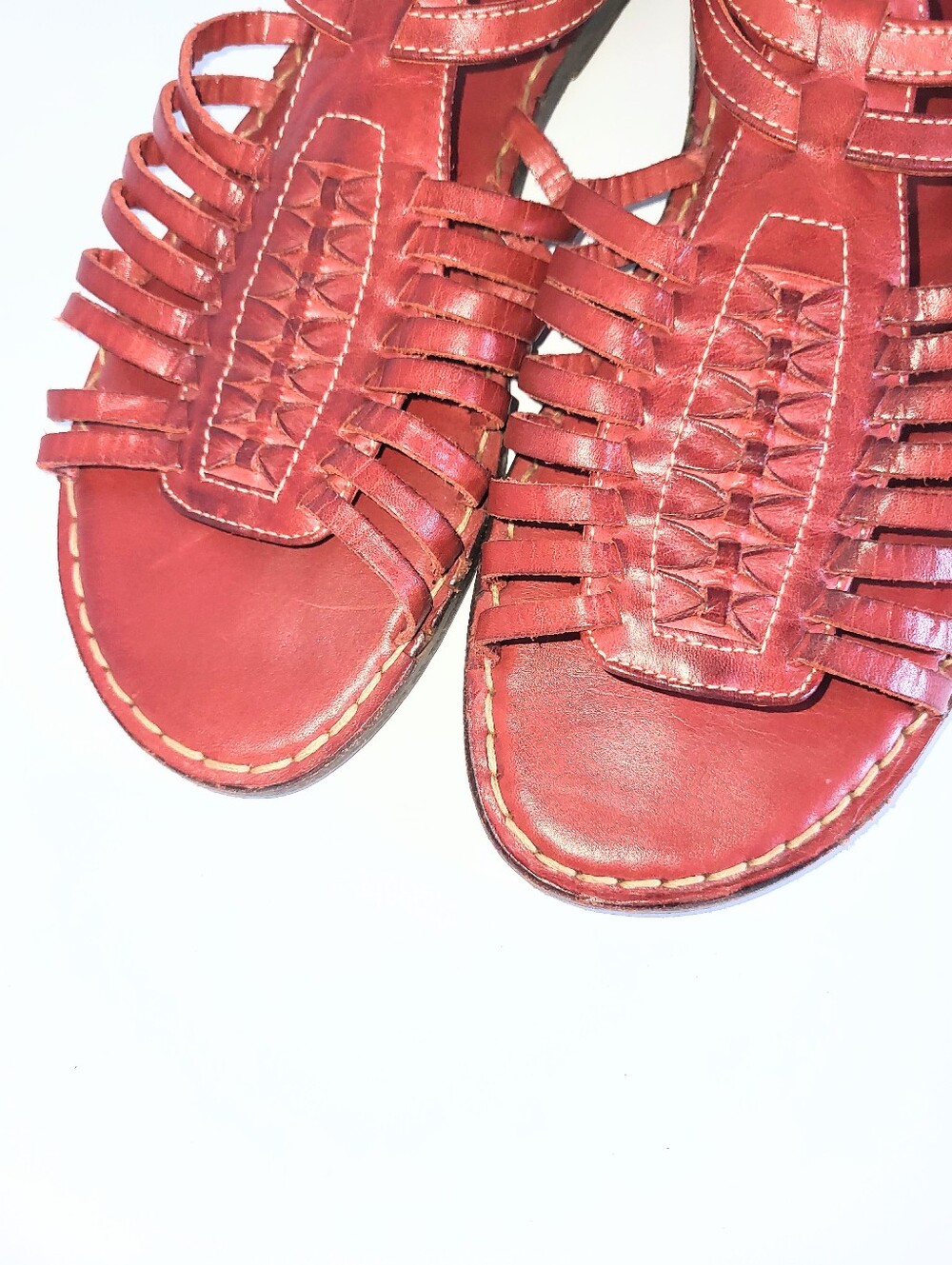 Frye Kayla Huarache Sandals Caged Gladiator Genuine Leather Oxblood Red Size 8.5 - Picture 13 of 16